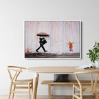 Banksy Style Canvas Art Print | Colorful Rain Street Graffiti Wall Decor