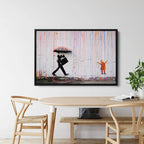 Banksy Style Canvas Art Print | Colorful Rain Street Graffiti Wall Decor