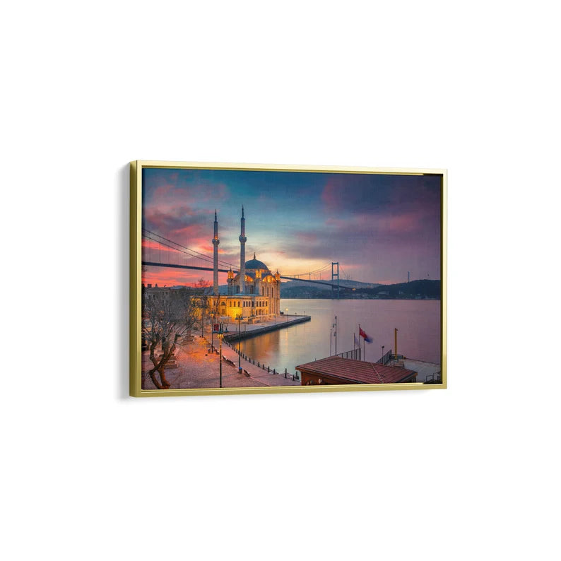 Istanbul Bosphorus Canvas Wall Art – Ortaköy Mosque Sunset Cityscape Print for Modern Home Decor