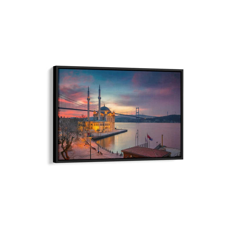 Istanbul Bosphorus Canvas Wall Art – Ortaköy Mosque Sunset Cityscape Print for Modern Home Decor