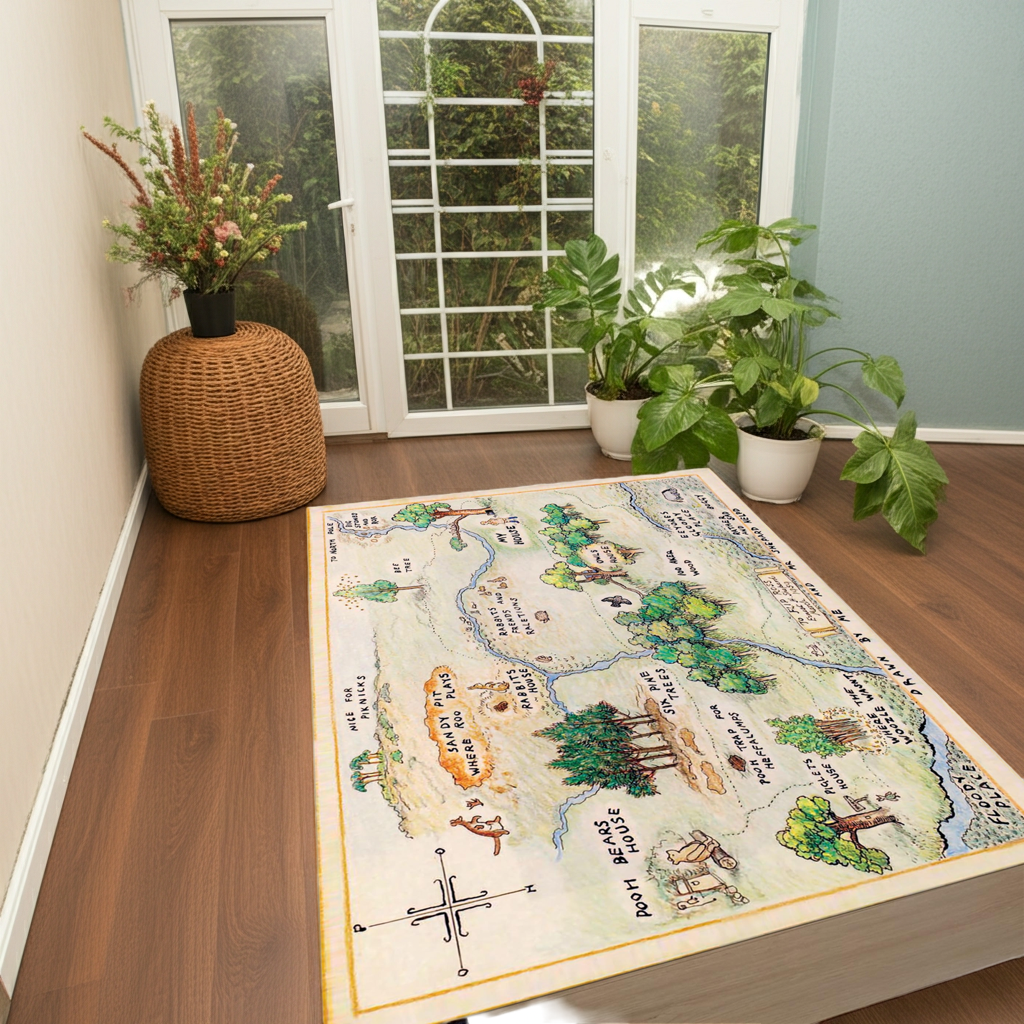 Winnie The Pooh's Hundred Acre Wood Map Area Rug | Nursery & Kids Room Decor