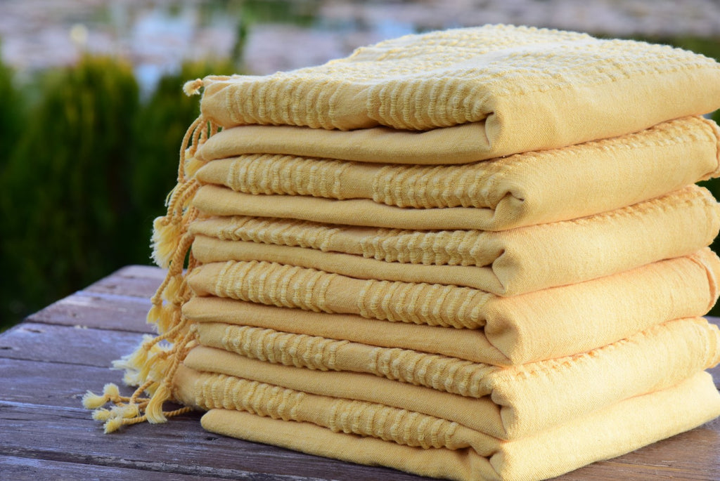 Yellow Stonewashed Turkish Towel – Soft Cotton Peshtemal for Bath, Beach, or Spa
