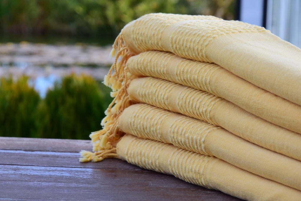 Yellow Stonewashed Turkish Towel – Soft Cotton Peshtemal for Bath, Beach, or Spa
