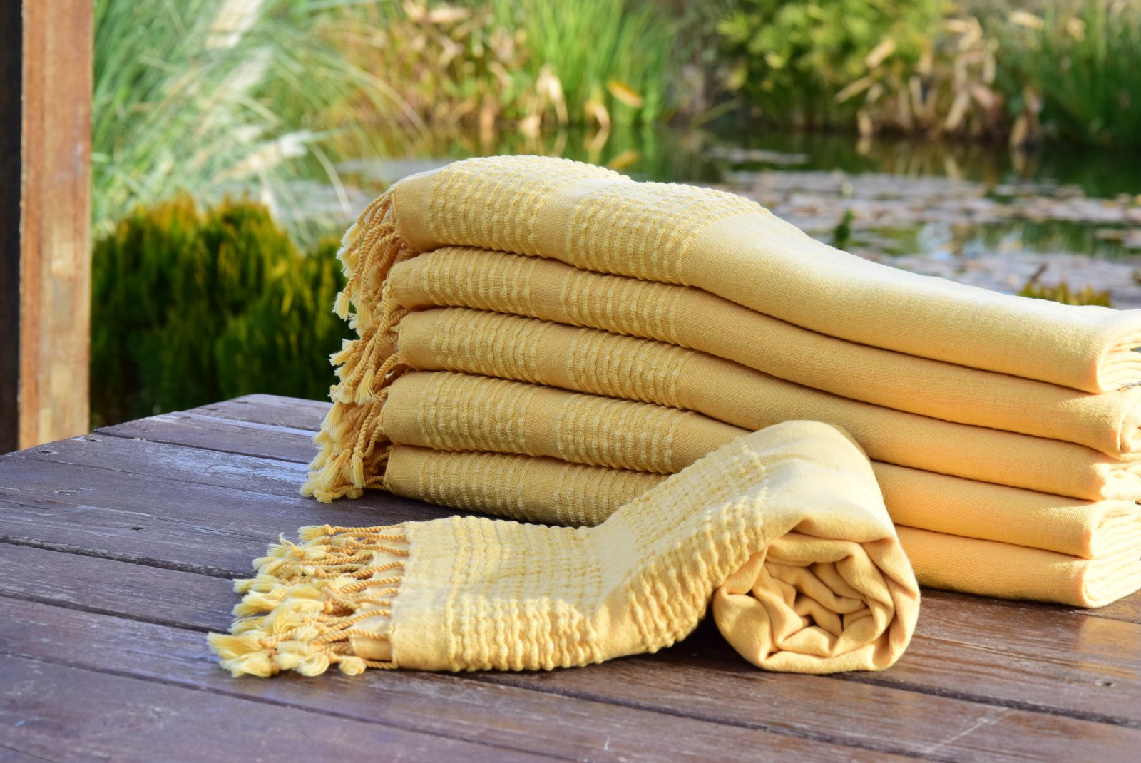 Yellow Stonewashed Turkish Towel – Soft Cotton Peshtemal for Bath, Beach, or Spa