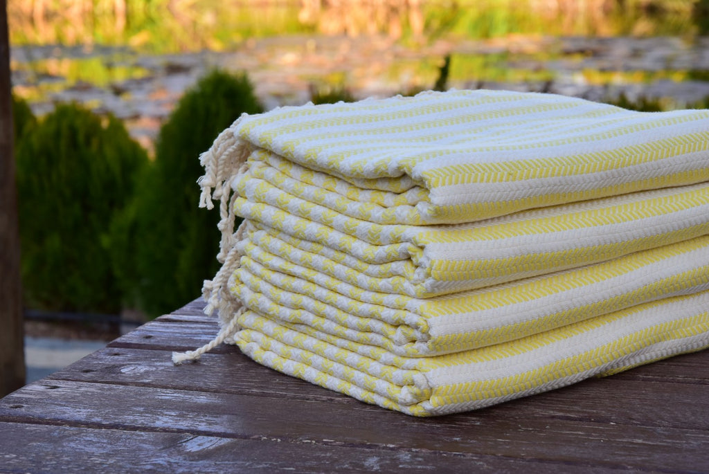 Yellow Striped Turkish Towel – 100% Cotton Hammam Towel, Lightweight Spa & Bath Towel, Personalized Bridesmaid Gift, Bachelorette Party Favor, Summer Home Decor
