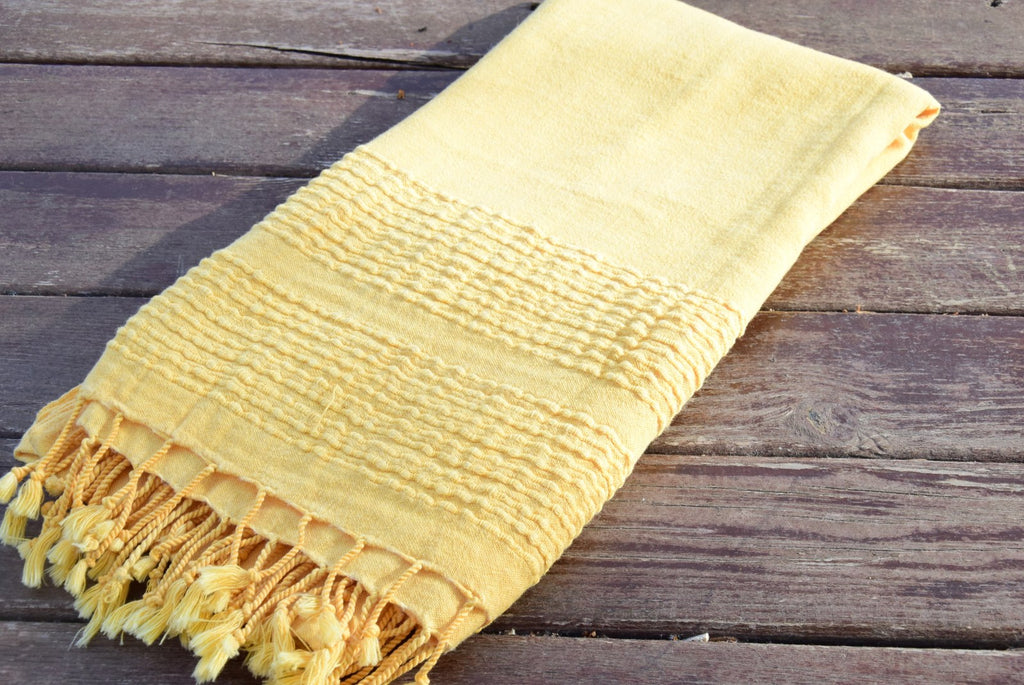 Yellow Stonewashed Turkish Towel – Soft Cotton Peshtemal for Bath, Beach, or Spa