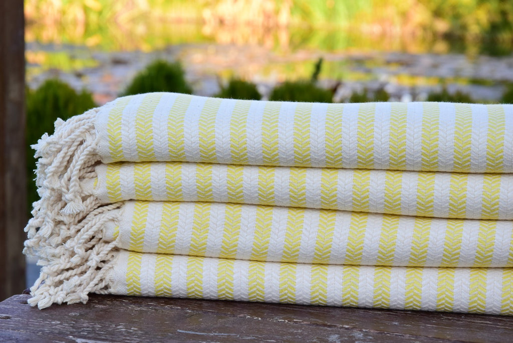 Yellow Striped Turkish Towel – 100% Cotton Hammam Towel, Lightweight Spa & Bath Towel, Personalized Bridesmaid Gift, Bachelorette Party Favor, Summer Home Decor