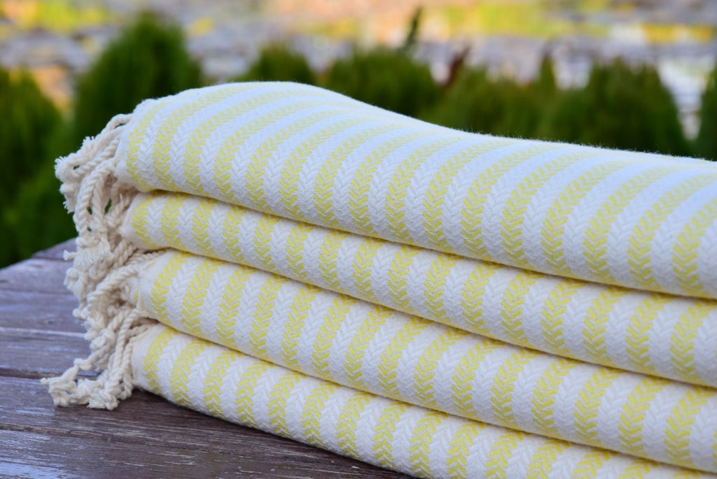Yellow Striped Turkish Towel – 100% Cotton Hammam Towel, Lightweight Spa & Bath Towel, Personalized Bridesmaid Gift, Bachelorette Party Favor, Summer Home Decor