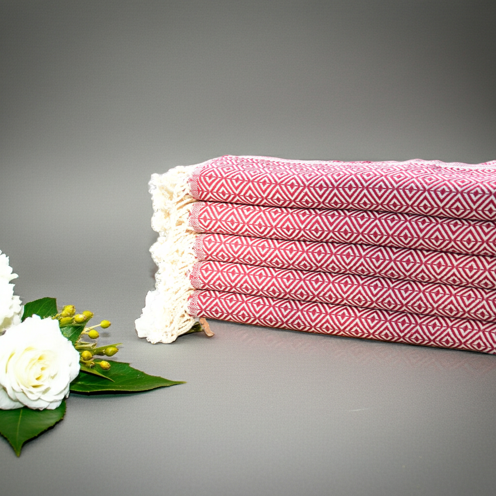 Red Diamond Turkish Towel – 100% Cotton Handwoven Hammam Towel, Boho Bath & Spa Towel, Personalized Gift for Her, Bridesmaid or Home Decor