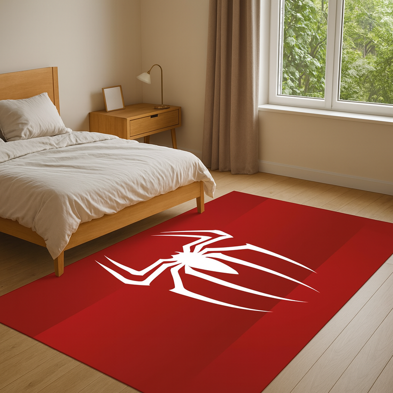 Red Superhero Spider Rug – Cool Kids Room Carpet, Comic Style Gaming and Bedroom Decor