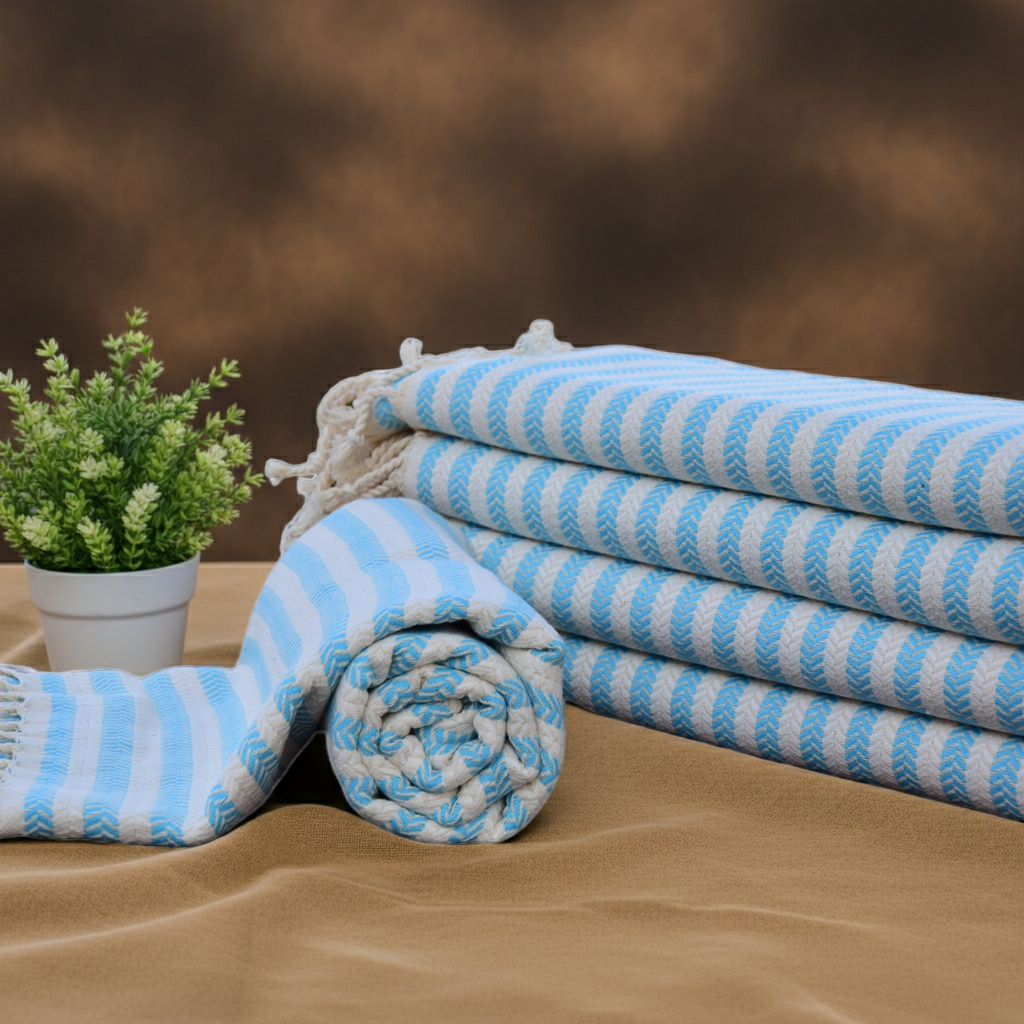 Turquoise Striped Turkish Towel – 100% Cotton Hammam Towel, Soft Spa & Bath Towel, Personalized Bridesmaid Gift, Bachelorette Party Favor, Summer Beach Decor