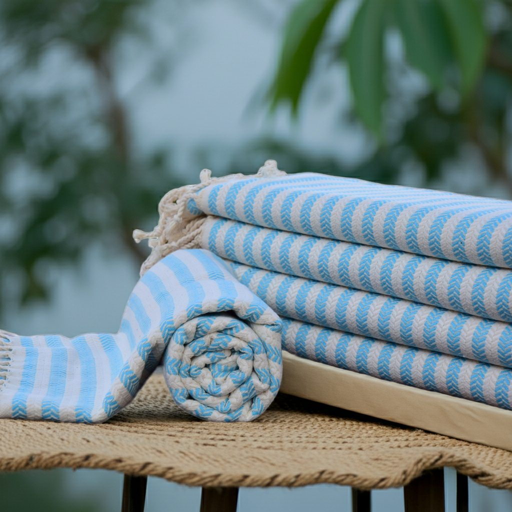 Turquoise Striped Turkish Towel – 100% Cotton Hammam Towel, Soft Spa & Bath Towel, Personalized Bridesmaid Gift, Bachelorette Party Favor, Summer Beach Decor