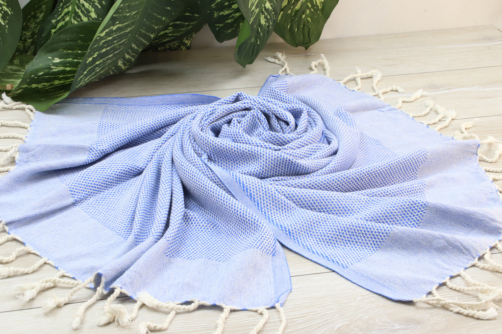 Personalized Blue Turkish Towel – Lightweight Cotton Peshtemal, Personalized Gift, Bridesmaid or Spa Towel