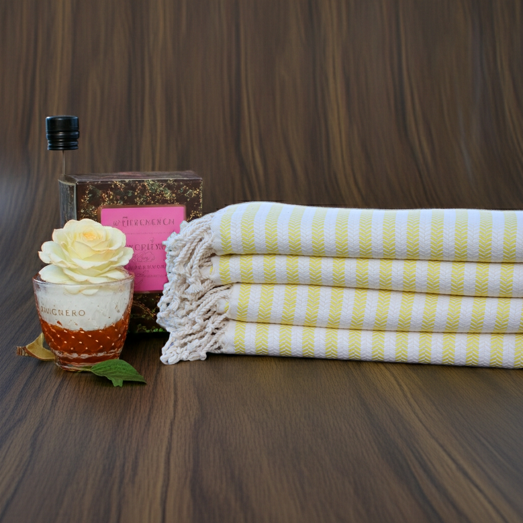 Yellow Striped Turkish Towel – 100% Cotton Hammam Towel, Lightweight Spa & Bath Towel, Personalized Bridesmaid Gift, Bachelorette Party Favor, Summer Home Decor