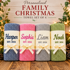 Personalized Family Christmas Towel Set of 4 — Custom Name & Est. Year