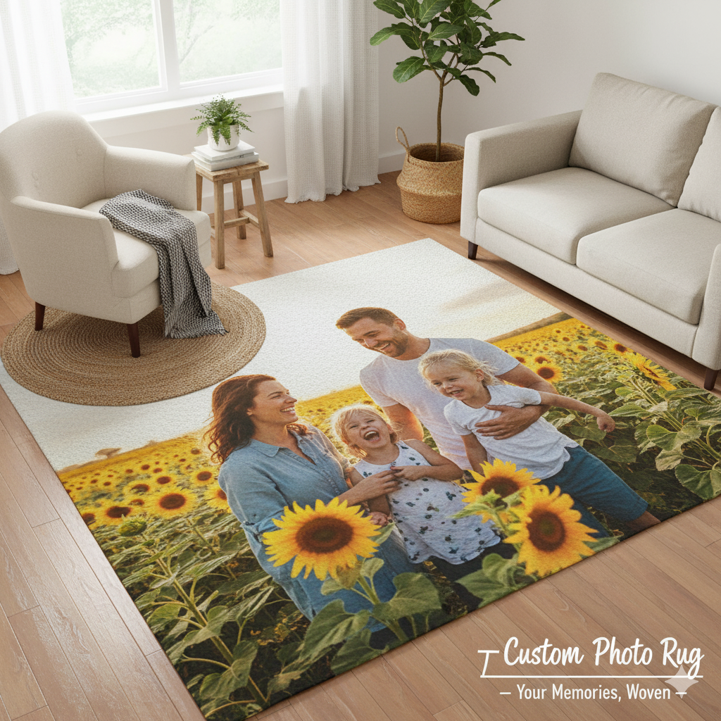 Custom Photo Rug – Personalized Printed Carpet for Living Room, Custom Area Rug with Your Picture, Unique Home Decor Gift