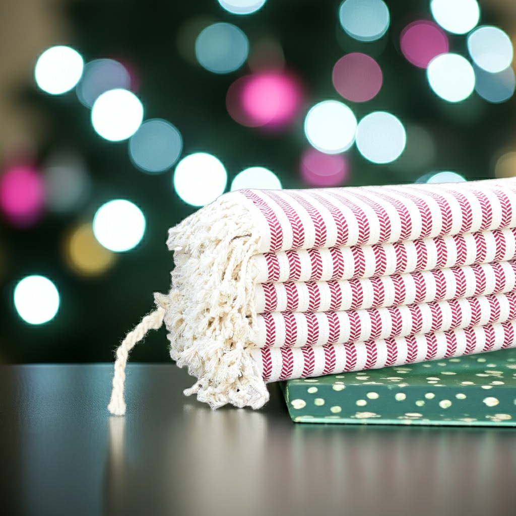 Red Striped Turkish Towel – 100% Cotton Hammam Towel, Soft Spa & Bath Towel, Personalized Bridesmaid Gift, Bachelorette Party Favor, Home Decor