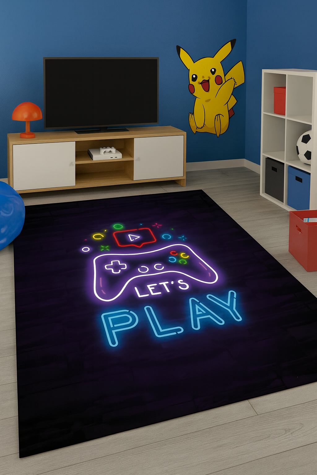 Let’s Play Neon Rug – Gamer Room Carpet with LED Style Controller Design