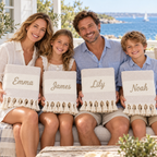 Lifestyle scene with 4 personalized beige diamond Turkish towels