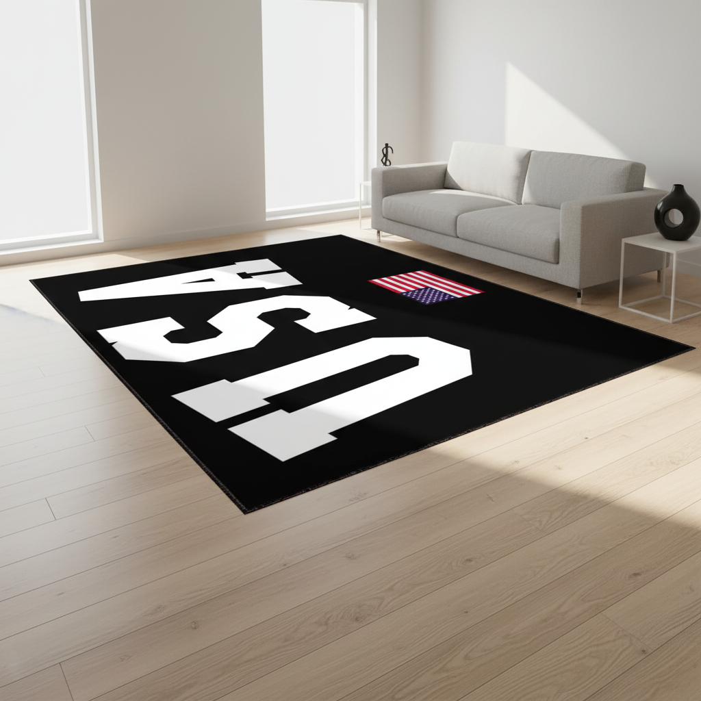 USA Flag Area Rug – Bold Black Modern American Decor