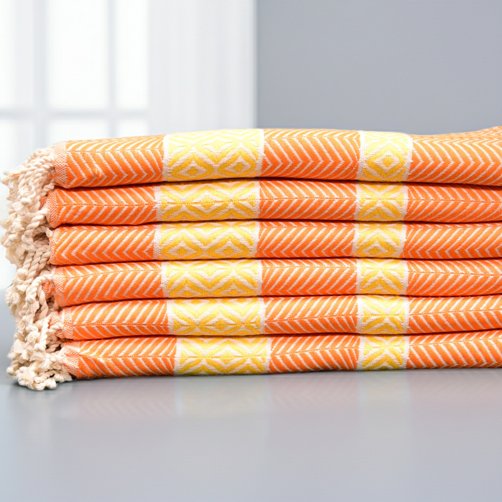 Orange & Yellow Turkish Towel – Handmade Cotton Bath and Spa Towel, Boho Chevron Design, Personalized Gift for Her, Bridesmaid or Bachelorette Favor