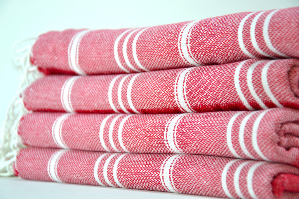 Colorful Turkish Cotton Towel Set – Handwoven Peshtemal with Stripes, Soft and Quick Dry Bath or Beach Towels