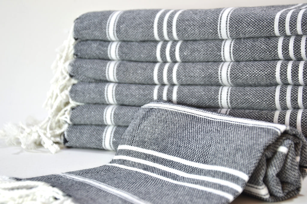 Colorful Turkish Cotton Towel Set – Handwoven Peshtemal with Stripes, Soft and Quick Dry Bath or Beach Towels