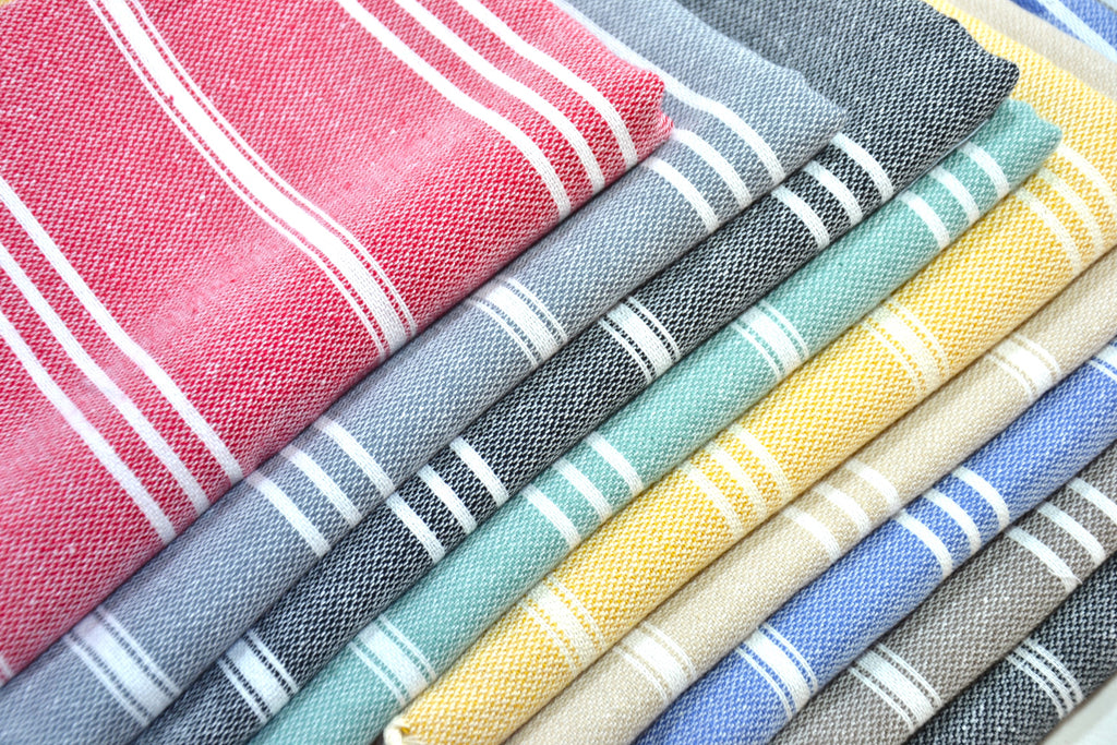 Colorful Turkish Cotton Towel Set – Handwoven Peshtemal with Stripes, Soft and Quick Dry Bath or Beach Towels