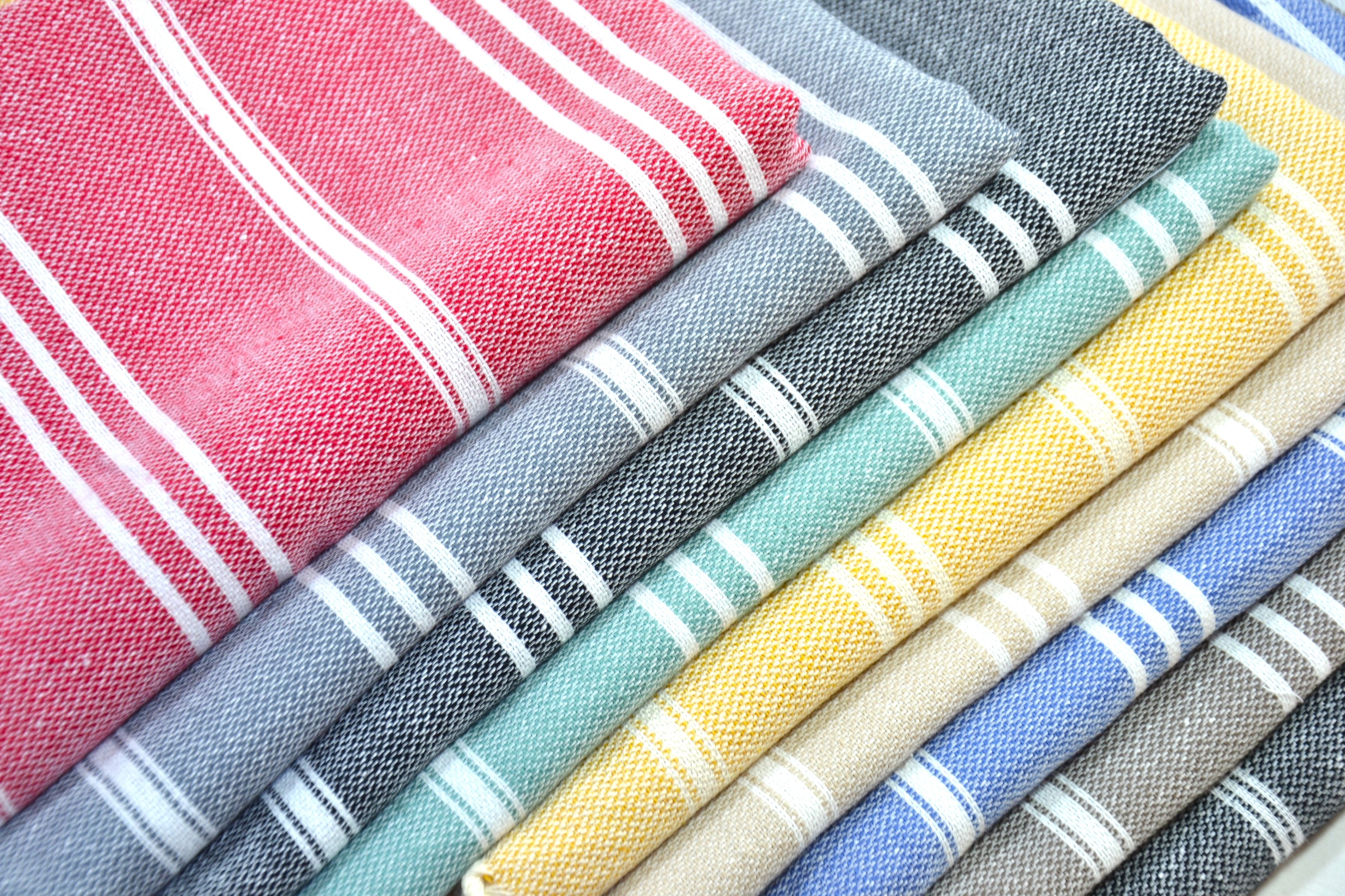 Colorful Turkish Cotton Towel Set – Handwoven Peshtemal with Stripes, Soft and Quick Dry Bath or Beach Towels