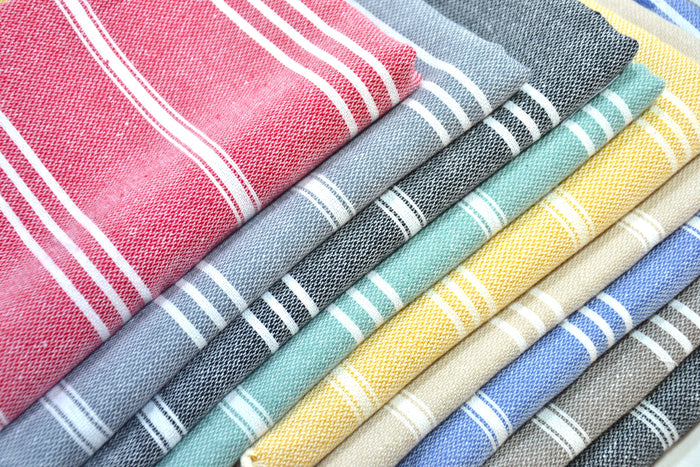 Colorful Turkish Cotton Towel Set – Handwoven Peshtemal with Stripes, Soft and Quick Dry Bath or Beach Towels