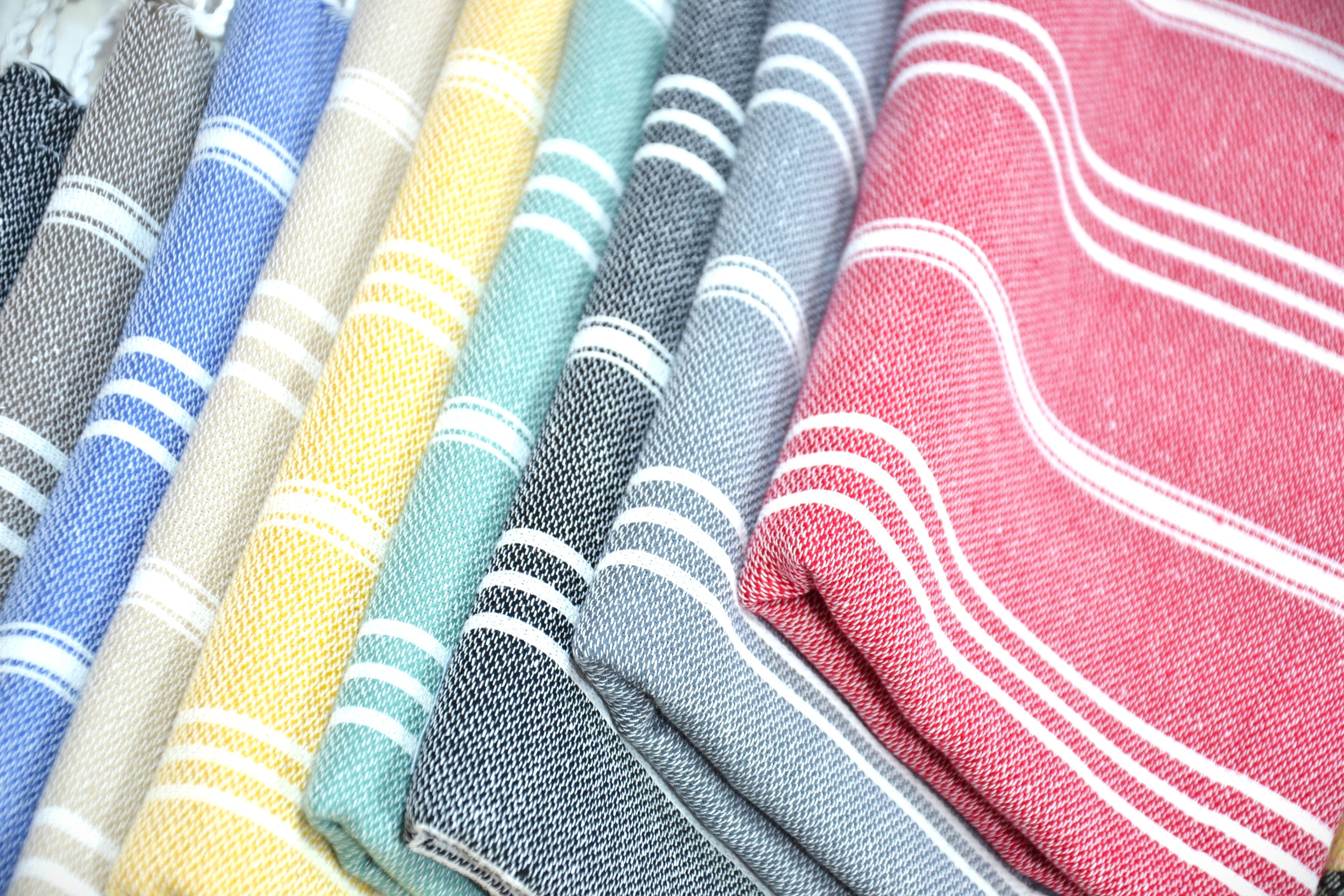 Colorful Turkish Cotton Towel Set – Handwoven Peshtemal with Stripes, Soft and Quick Dry Bath or Beach Towels