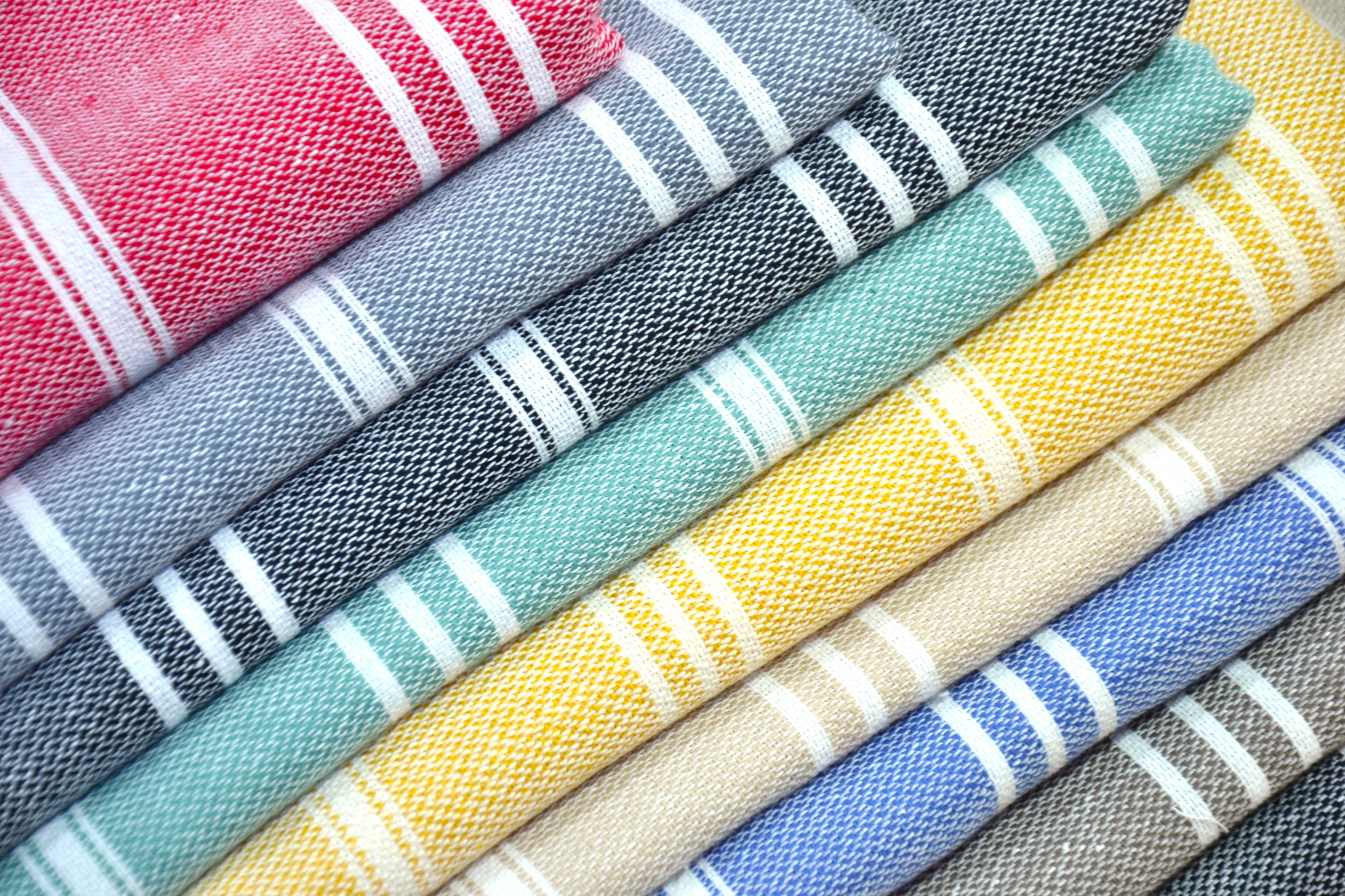 Colorful Turkish Cotton Towel Set – Handwoven Peshtemal with Stripes, Soft and Quick Dry Bath or Beach Towels