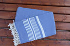 Blue and White Turkish Cotton Towel Set – Handwoven Peshtemal with Fringe