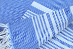 Blue and White Turkish Cotton Towel Set – Handwoven Peshtemal with Fringe