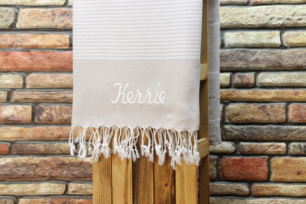 Personalized Turkish Towel – Custom Name Embroidered Peshtemal