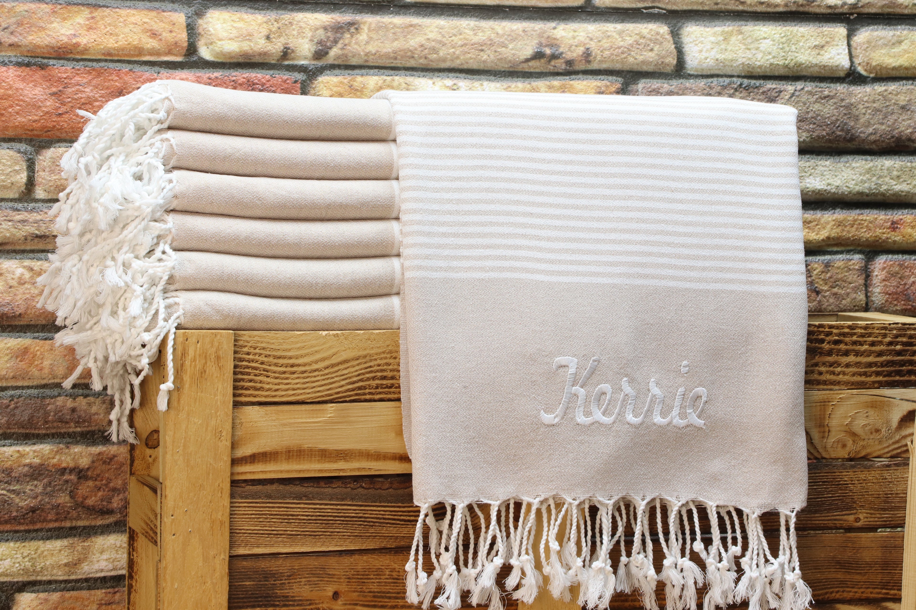 Personalized Turkish Towel – Custom Name Embroidered Peshtemal