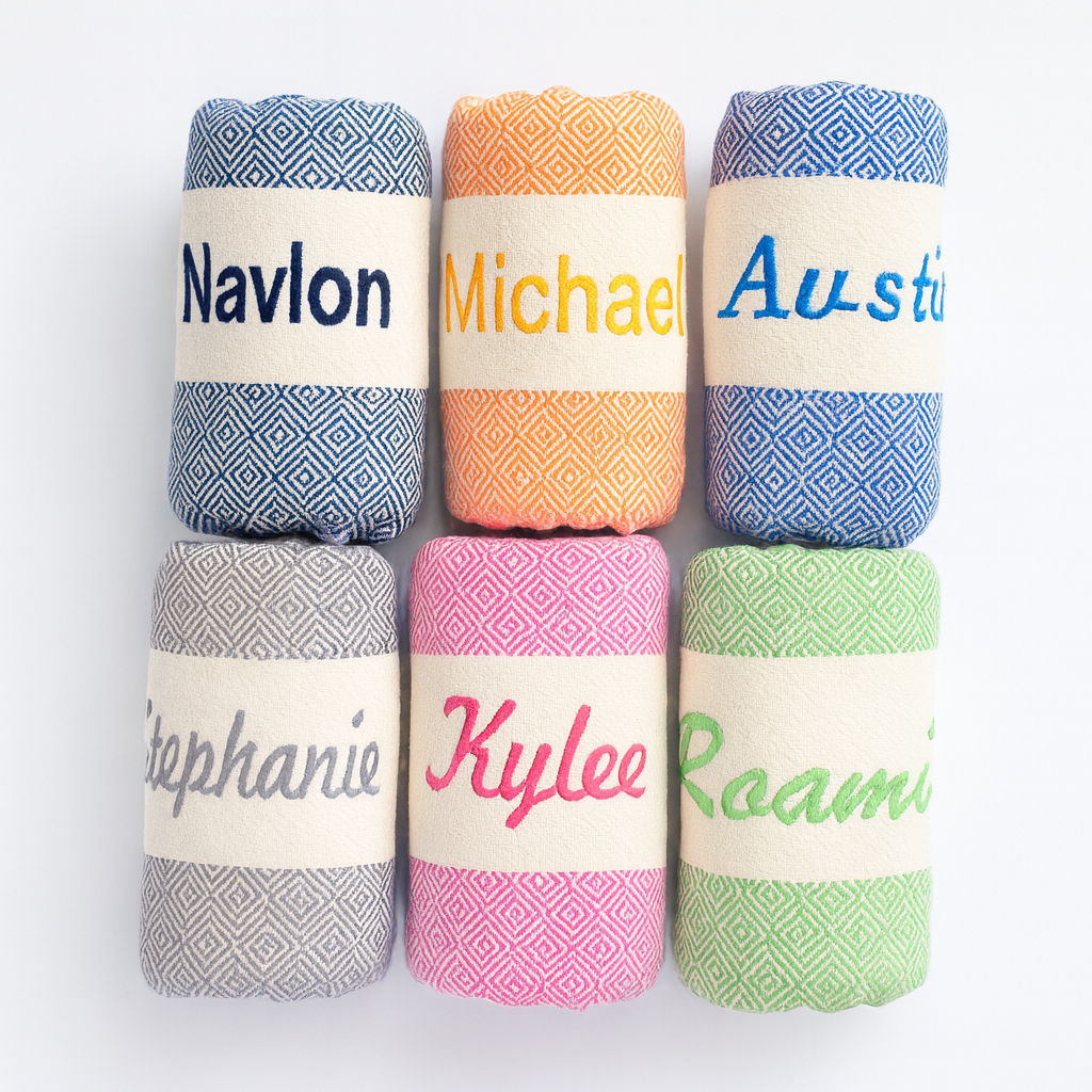 Monogrammed Turkish Peshtemal Towel – Bridesmaid Gifts, Bachelorette Party, Personalized Spa & Beach Towels