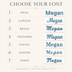 Seven embroidery font choices