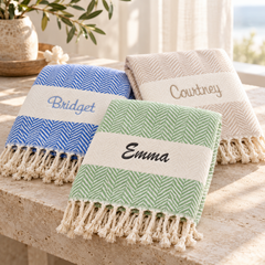 Personalized Herringbone Turkish Towel — 450g Cotton, 40 × 70 in
