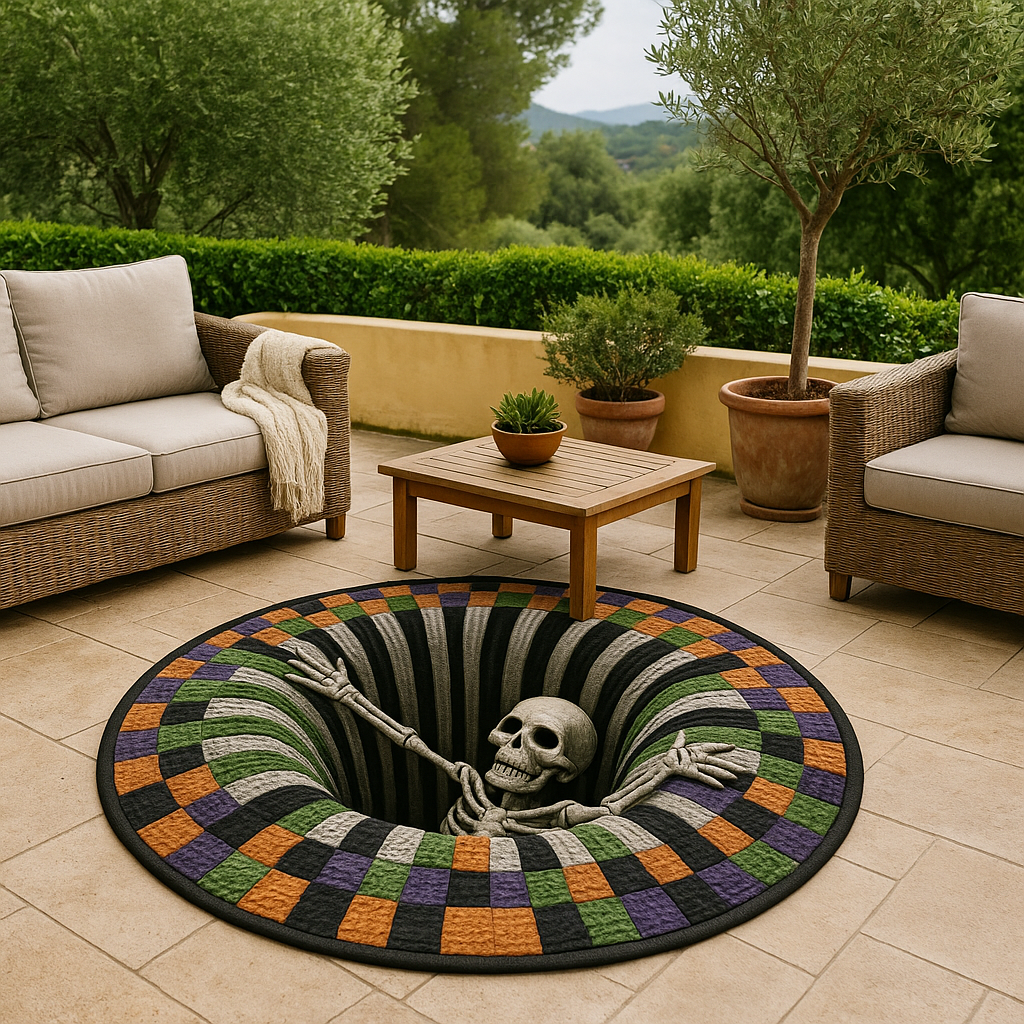 3D Skeleton Halloween Rug, Spooky Optical Illusion Carpet, Scary Skeleton Floor Mat for Living Room, Halloween Home Decor