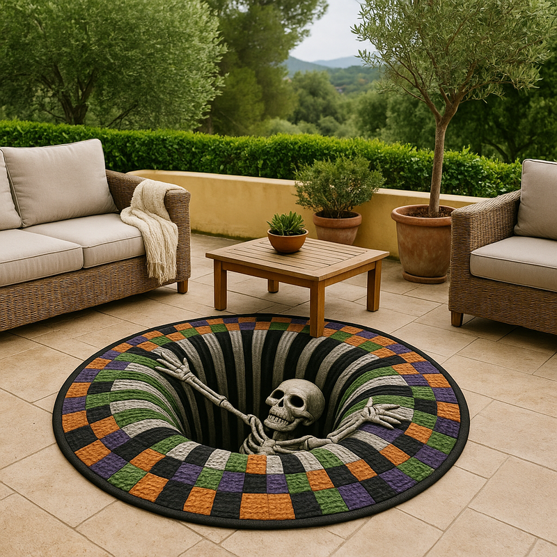 3D Skeleton Halloween Rug, Spooky Optical Illusion Carpet, Scary Skeleton Floor Mat for Living Room, Halloween Home Decor
