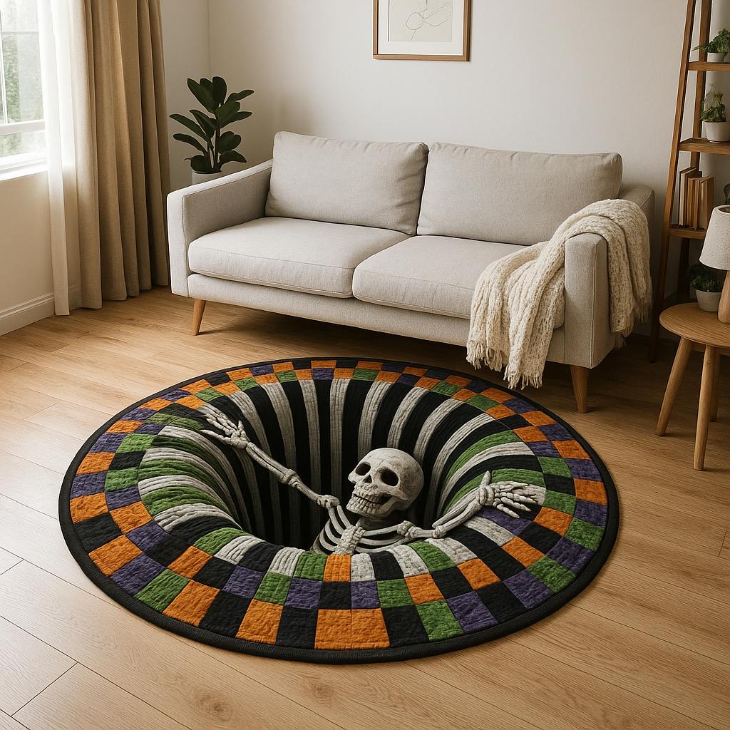 3D Skeleton Halloween Rug, Spooky Optical Illusion Carpet, Scary Skeleton Floor Mat for Living Room, Halloween Home Decor