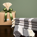 Black & White Turkish Towel – Handmade Cotton Towel with Boho Chevron Design, Personalized Gift for Her, Bridesmaid or Home Spa Towel