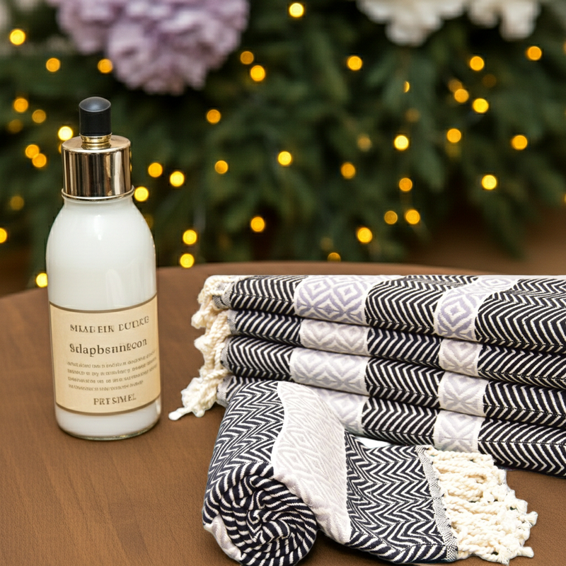 Black & White Turkish Towel – Handmade Cotton Towel with Boho Chevron Design, Personalized Gift for Her, Bridesmaid or Home Spa Towel