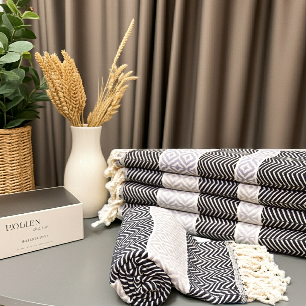Black & White Turkish Towel – Handmade Cotton Towel with Boho Chevron Design, Personalized Gift for Her, Bridesmaid or Home Spa Towel