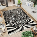 Trippy Art Rug – Surreal Black and White Printed Carpet, Optical Illusion Modern Area Rug for Living Room and Office Decor