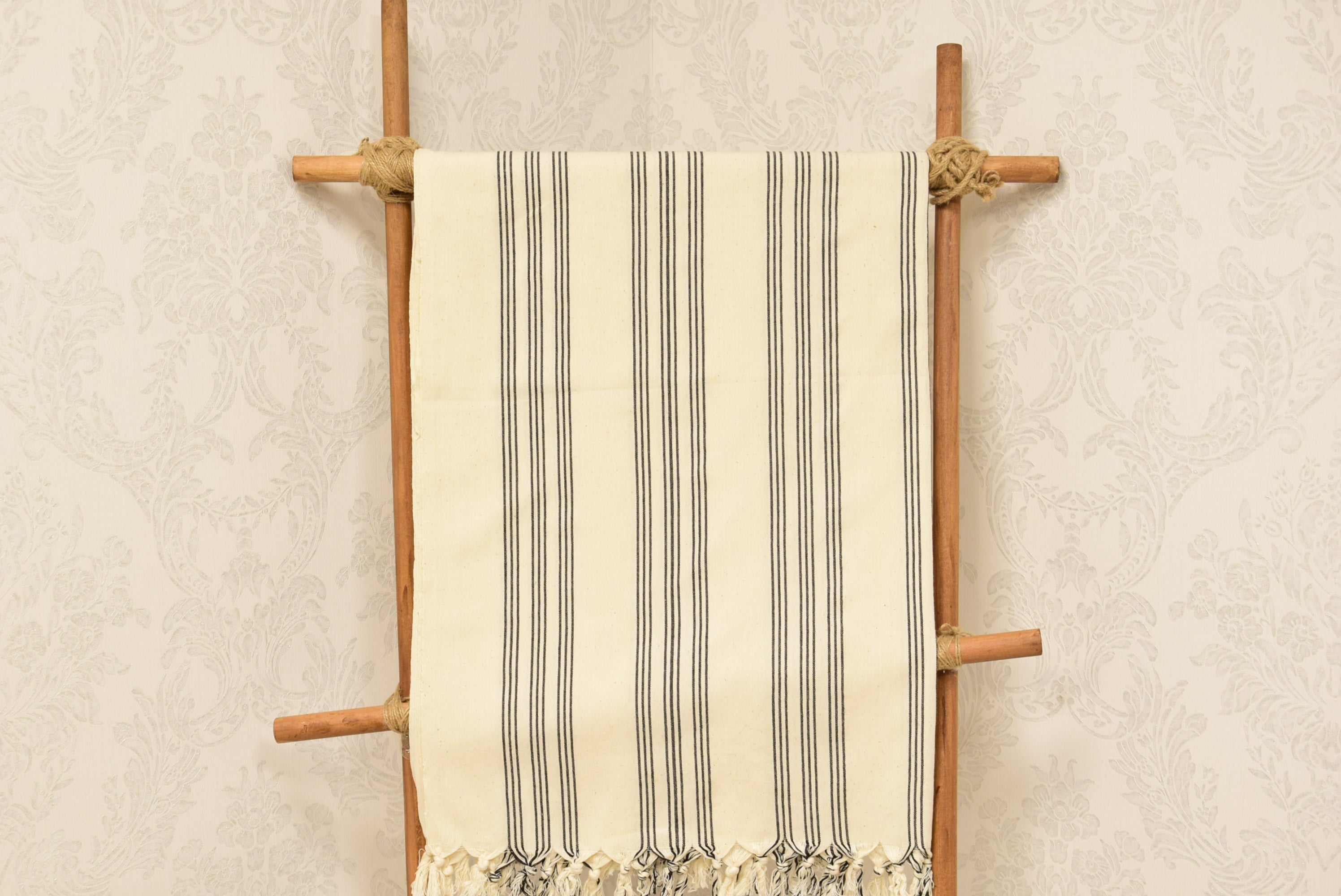 Black Striped Turkish Towel – Personalized Gift, Natural Cotton Peshtemal, Farmhouse Style Spa & Guest Towel