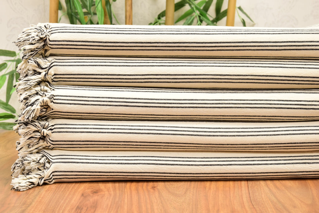 Black Striped Turkish Towel – Personalized Gift, Natural Cotton Peshtemal, Farmhouse Style Spa & Guest Towel