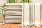 Black Striped Turkish Towel – Personalized Gift, Natural Cotton Peshtemal, Farmhouse Style Spa & Guest Towel