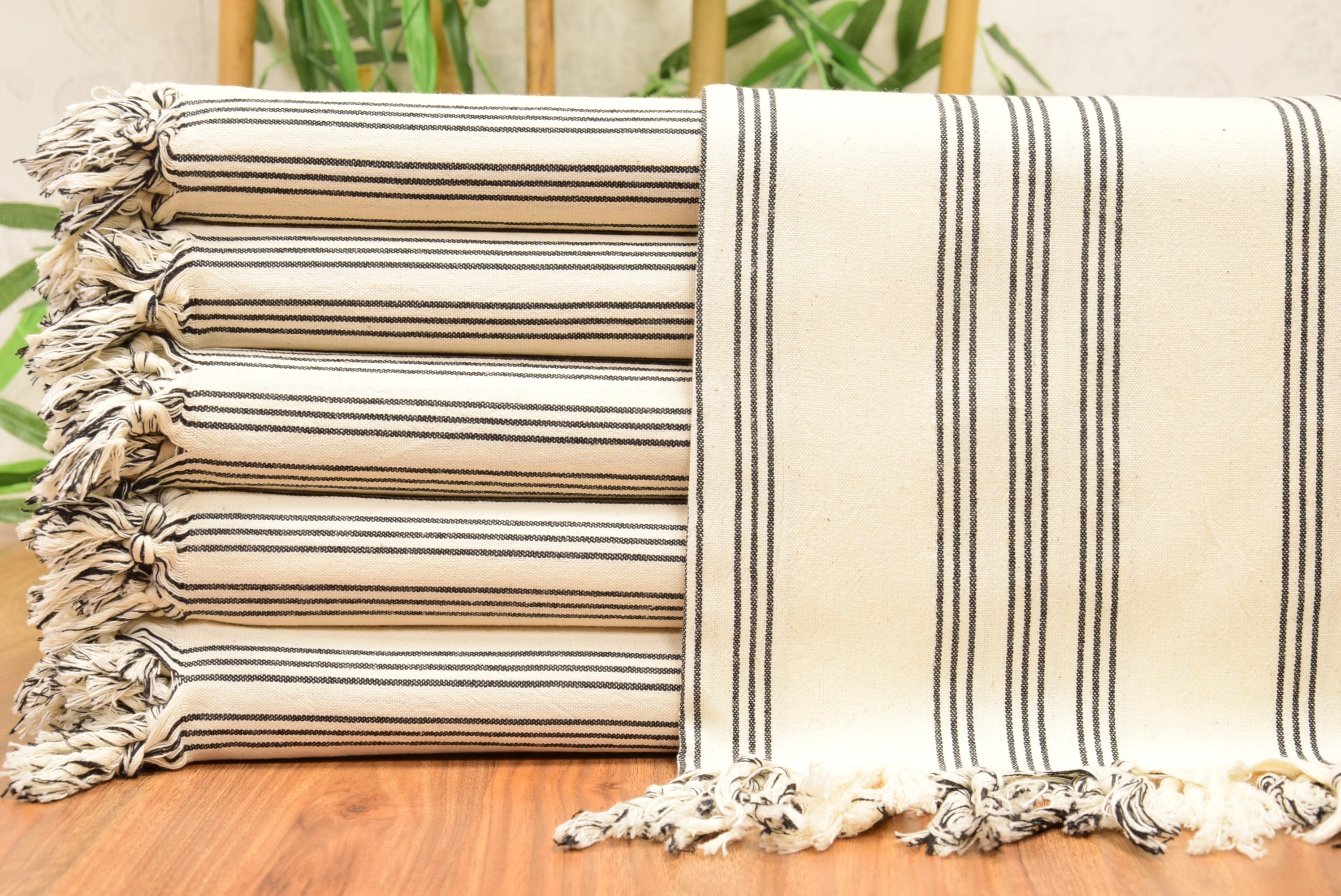 Black Striped Turkish Towel – Personalized Gift, Natural Cotton Peshtemal, Farmhouse Style Spa & Guest Towel
